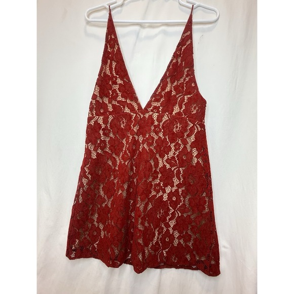 Free People Night Shimmers Mini Dress Red Lace Cocktail Size 0 NWT MSRP $108 - Picture 2 of 4